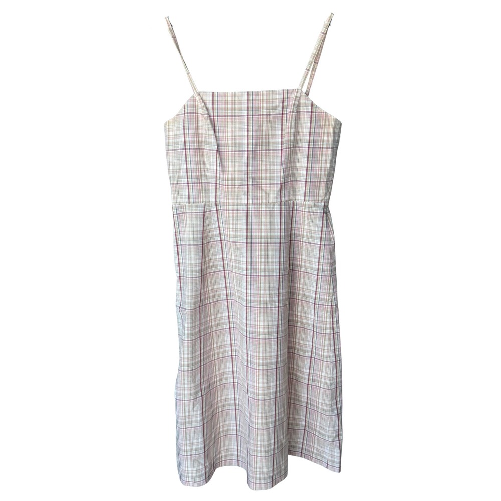 J Crew Plaid Cotton Midi Sundress Womens Size 4 Pink Tan Lined Coastal Preppy - Picture 2 of 12